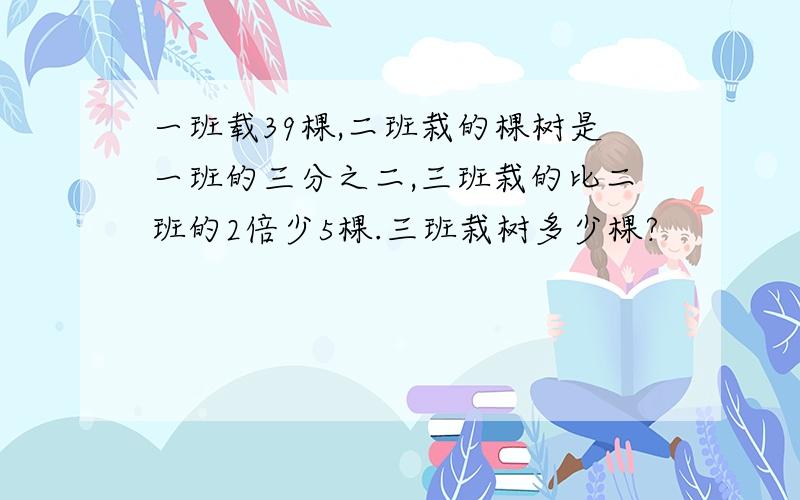 一班载39棵,二班栽的棵树是一班的三分之二,三班栽的比二班的2倍少5棵.三班栽树多少棵?