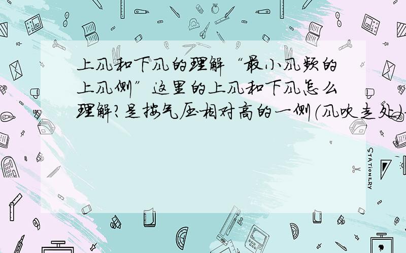 上风和下风的理解“最小风频的上风侧”这里的上风和下风怎么理解?是按气压相对高的一侧（风吹走处）为上风侧,反之,气压相对低的一侧（风吹向）的为下风侧理解?是按气流上升处为上风