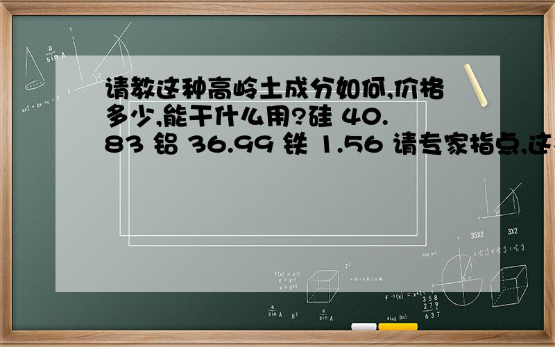 请教这种高岭土成分如何,价格多少,能干什么用?硅 40.83 铝 36.99 铁 1.56 请专家指点,这样的原矿有