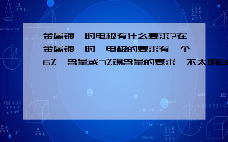 金属镀铬时电极有什么要求?在金属镀铬时,电极的要求有一个6%锑含量或7%锡含量的要求,不太明白,请高人指点!