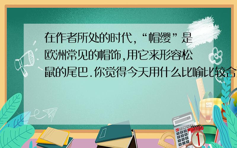 在作者所处的时代,“帽缨”是欧洲常见的帽饰,用它来形容松鼠的尾巴.你觉得今天用什么比喻比较合适?