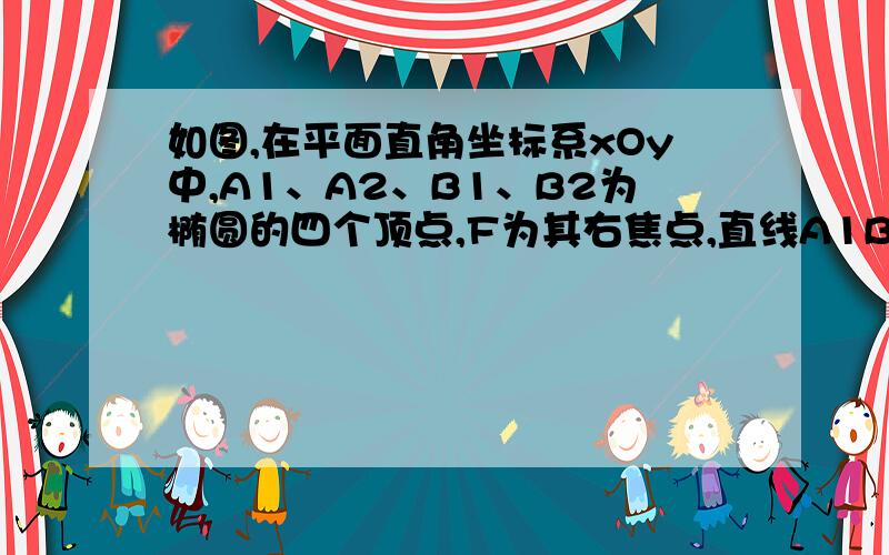 如图,在平面直角坐标系xOy中,A1、A2、B1、B2为椭圆的四个顶点,F为其右焦点,直线A1B2与直线B1F相交于点T,线段OT与椭圆的交点M恰为线段OT的中点,则该椭圆的离心率为________________.