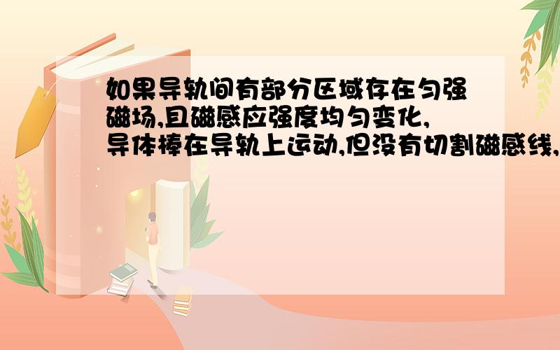 如果导轨间有部分区域存在匀强磁场,且磁感应强度均匀变化,导体棒在导轨上运动,但没有切割磁感线,会受到安培力吗?