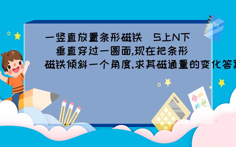 一竖直放置条形磁铁（S上N下）垂直穿过一圆面,现在把条形磁铁倾斜一个角度.求其磁通量的变化答案是变大,求详解.