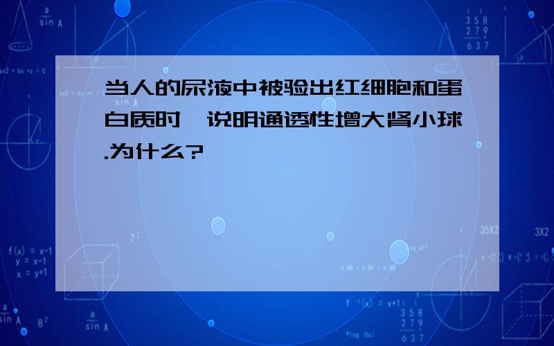 当人的尿液中被验出红细胞和蛋白质时,说明通透性增大肾小球.为什么?