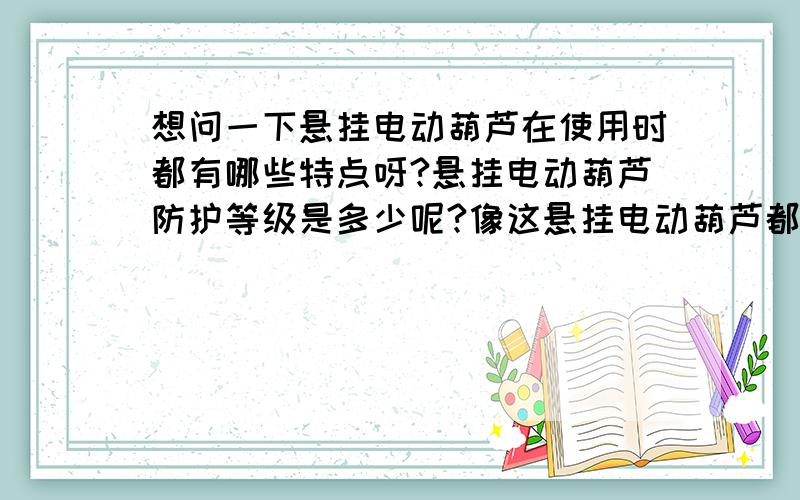 想问一下悬挂电动葫芦在使用时都有哪些特点呀?悬挂电动葫芦防护等级是多少呢?像这悬挂电动葫芦都用在那里?我这库房区用着悬挂电动葫芦好使吗?