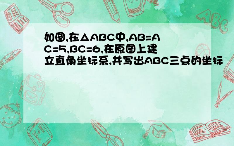 如图,在△ABC中,AB=AC=5,BC=6,在原图上建立直角坐标系,并写出ABC三点的坐标