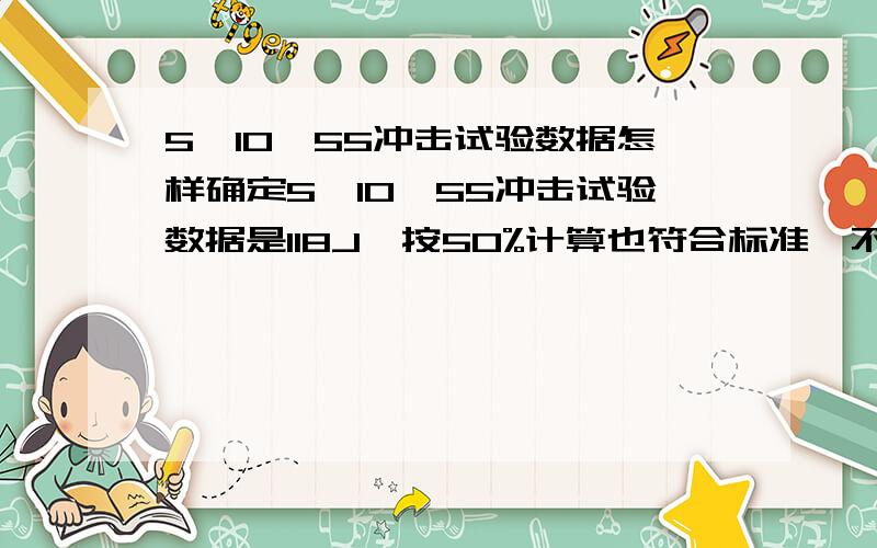 5×10×55冲击试验数据怎样确定5×10×55冲击试验数据是118J,按50%计算也符合标准,不知到按哪个数值计算.