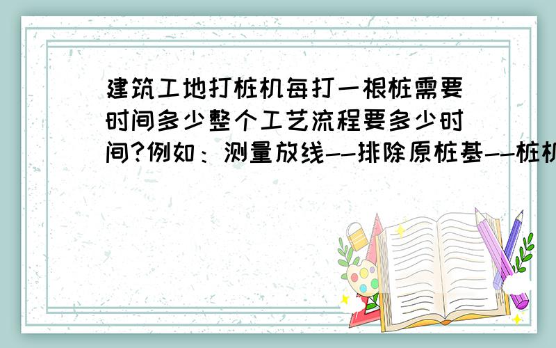 建筑工地打桩机每打一根桩需要时间多少整个工艺流程要多少时间?例如：测量放线--排除原桩基--桩机就位--预制桩检查--预制桩起吊--稳桩--压桩--接桩--送桩--检查验收--移机这个工艺流程,能