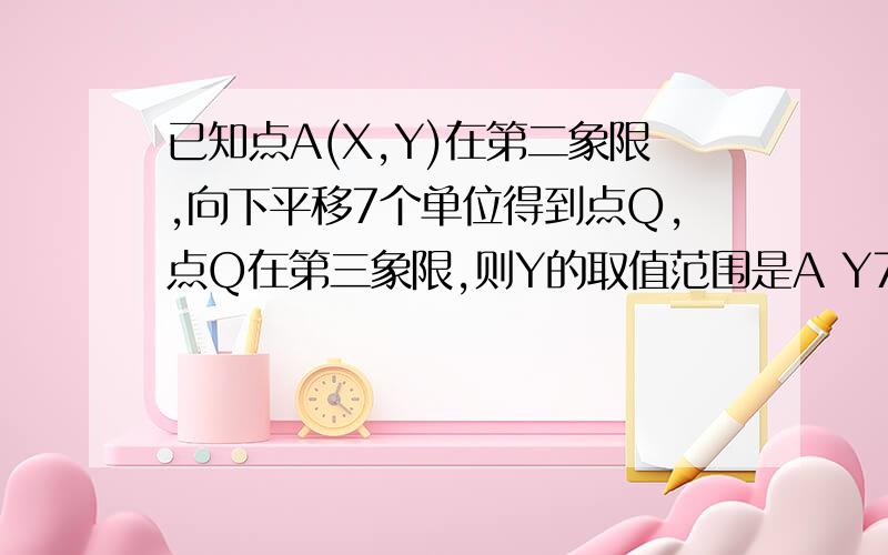 已知点A(X,Y)在第二象限,向下平移7个单位得到点Q,点Q在第三象限,则Y的取值范围是A Y7C 0请讲清楚理由