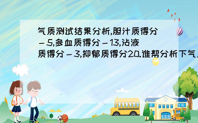 气质测试结果分析,胆汁质得分－5,多血质得分－13,沾液质得分－3,抑郁质得分20.谁帮分析下气质类型