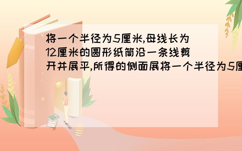 将一个半径为5厘米,母线长为12厘米的圆形纸筒沿一条线剪开并展平,所得的侧面展将一个半径为5厘米，母线长为12厘米的圆形纸筒沿一条线剪开并展平，所得的侧面展开图的圆心角是多少度