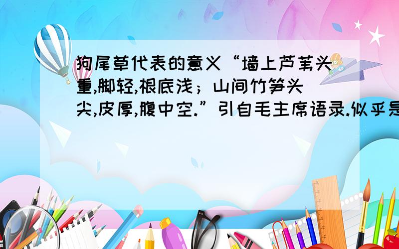 狗尾草代表的意义“墙上芦苇头重,脚轻,根底浅；山间竹笋头尖,皮厚,腹中空.”引自毛主席语录.似乎是讽刺毛毛狗没有主见之意...我想送给老师,但寓意不是很好,家长意见...