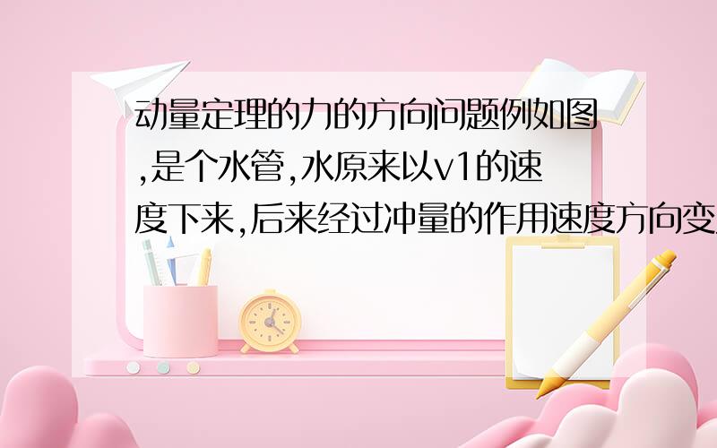 动量定理的力的方向问题例如图,是个水管,水原来以v1的速度下来,后来经过冲量的作用速度方向变为v2,那么写动量定理时,力的方向应该和v1 v2 还是Δv同向?