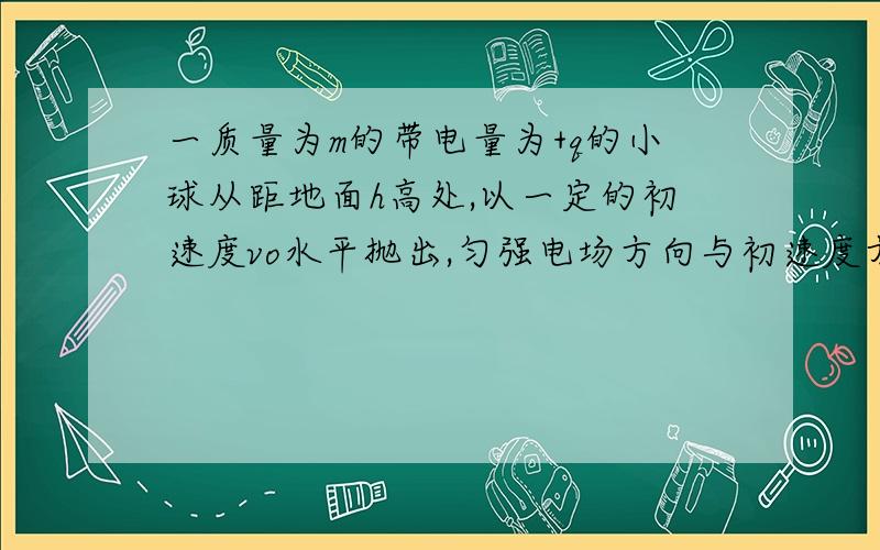 一质量为m的带电量为+q的小球从距地面h高处,以一定的初速度vo水平抛出,匀强电场方向与初速度方向相反,小球最终落在了在其抛出点的正下方,那么此时电场力为多大?不好意思..上面我搞错了