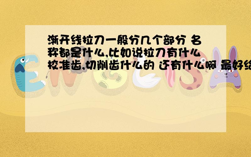 渐开线拉刀一般分几个部分 名称都是什么,比如说拉刀有什么校准齿,切削齿什么的 还有什么啊 最好给张图纸