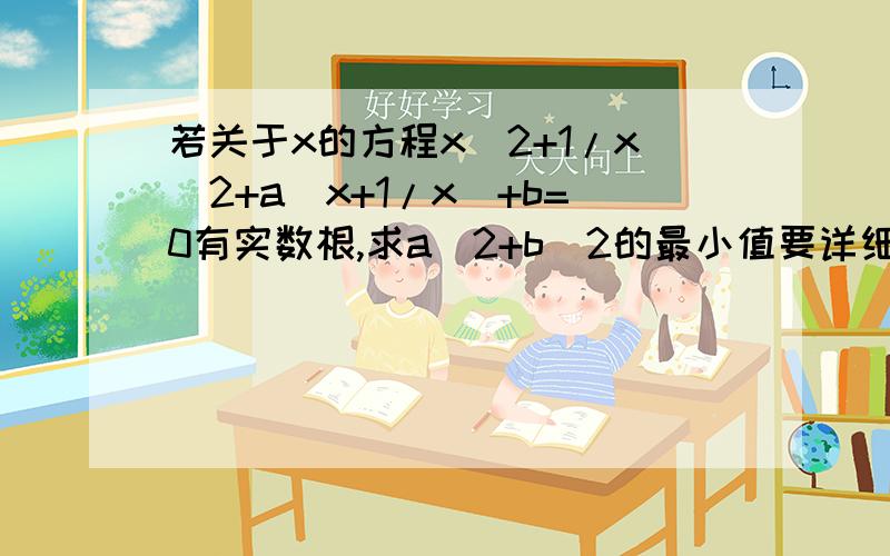 若关于x的方程x^2+1/x^2+a(x+1/x)+b=0有实数根,求a^2+b^2的最小值要详细过程答案是4/5