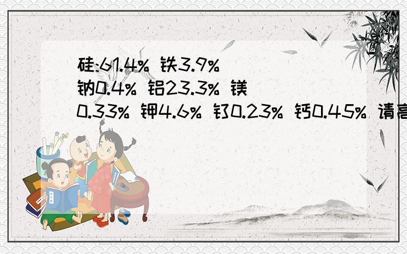 硅:61.4% 铁3.9% 钠0.4% 铝23.3% 镁0.33% 钾4.6% 钛0.23% 钙0.45% 请高手指教这种高岭土主要用途和价格