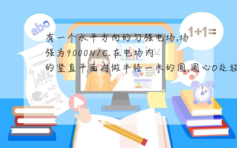 有一个水平方向的匀强电场,场强为9000N/C.在电场内的竖直平面内做半径一米的圆,圆心O处放置电量为10的6次方的正电荷,则求圆周上C点出的场强大小和方向.（OC垂直于水平方向）