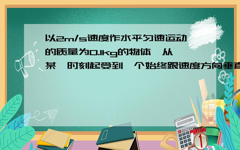 以2m/s速度作水平匀速运动的质量为0.1kg的物体,从某一时刻起受到一个始终跟速度方向垂直,大小为2N的力的作用.那么力作用3s后,质点速度大小是多少m/s.经过п/2秒后,质点的位移是多少m.