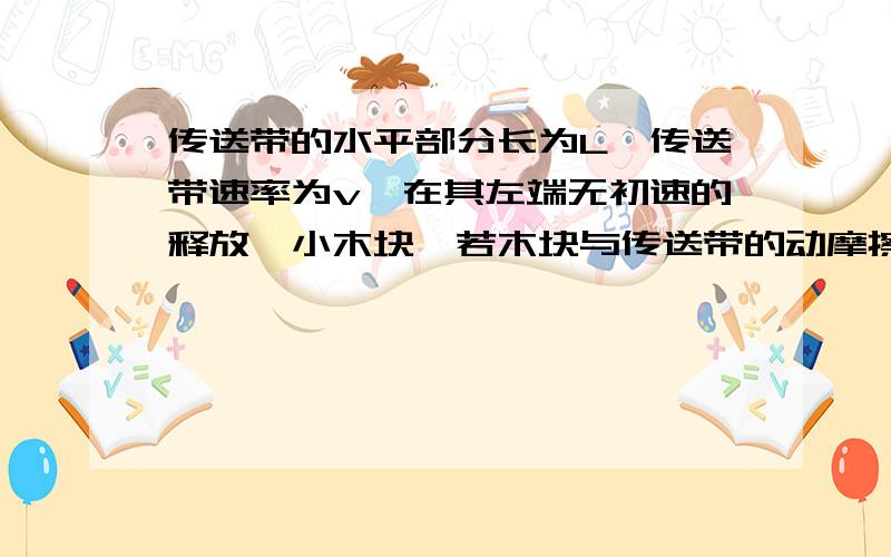 传送带的水平部分长为L,传送带速率为v,在其左端无初速的释放一小木块,若木块与传送带的动摩擦因数为u则木块从左端运动到右端的时间为什么可能是L/v+v/2ug