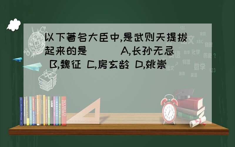 以下著名大臣中,是武则天提拔起来的是( ) A,长孙无忌 B,魏征 C,房玄龄 D,姚崇