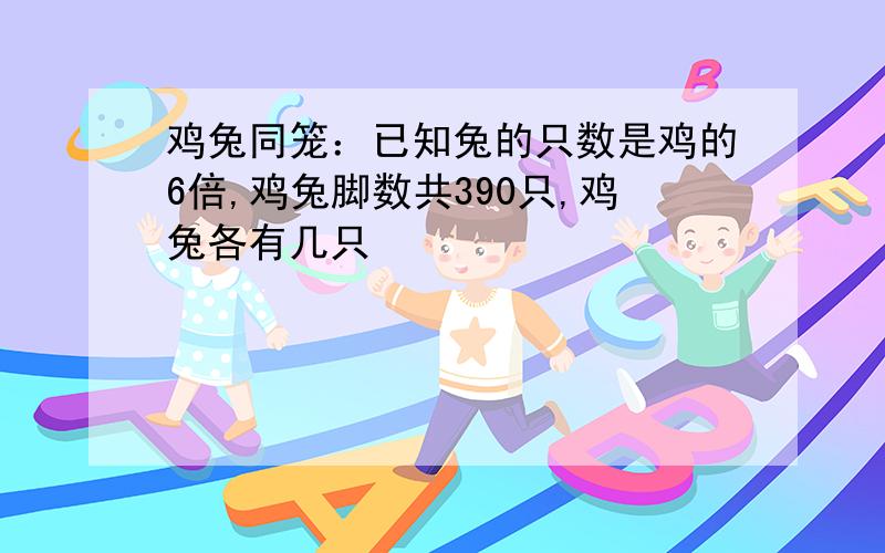 鸡兔同笼：已知兔的只数是鸡的6倍,鸡兔脚数共390只,鸡兔各有几只