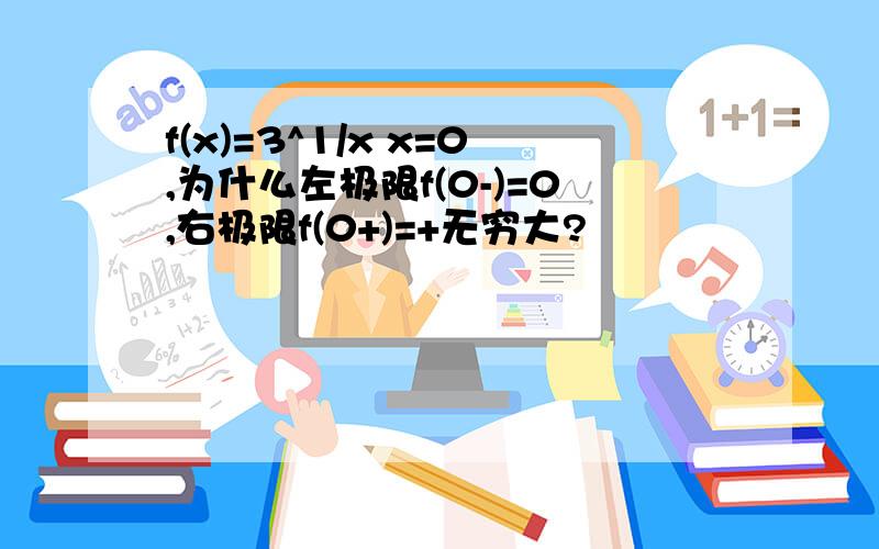 f(x)=3^1/x x=0,为什么左极限f(0-)=0,右极限f(0+)=+无穷大?