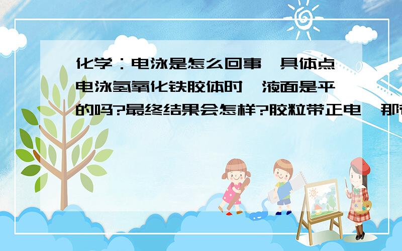 化学：电泳是怎么回事,具体点电泳氢氧化铁胶体时,液面是平的吗?最终结果会怎样?胶粒带正电,那带负电的是什么?