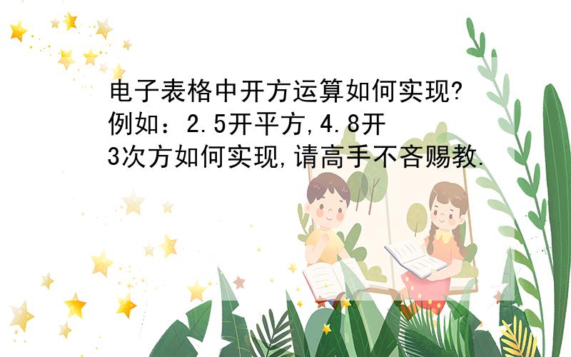 电子表格中开方运算如何实现?例如：2.5开平方,4.8开3次方如何实现,请高手不吝赐教.