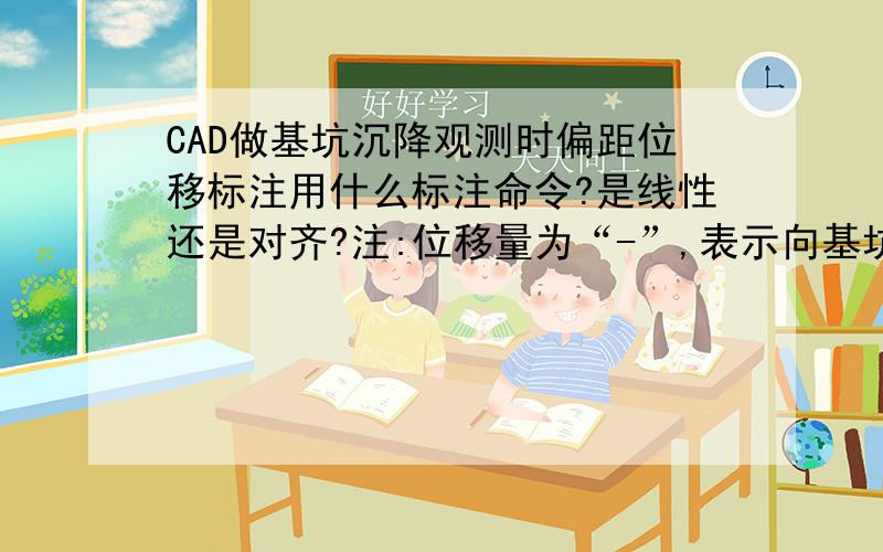 CAD做基坑沉降观测时偏距位移标注用什么标注命令?是线性还是对齐?注:位移量为“-”,表示向基坑外侧位移；为“+”,表示向基坑内侧位移.