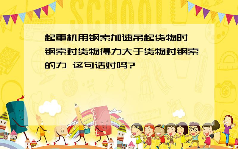 起重机用钢索加速吊起货物时,钢索对货物得力大于货物对钢索的力 这句话对吗?