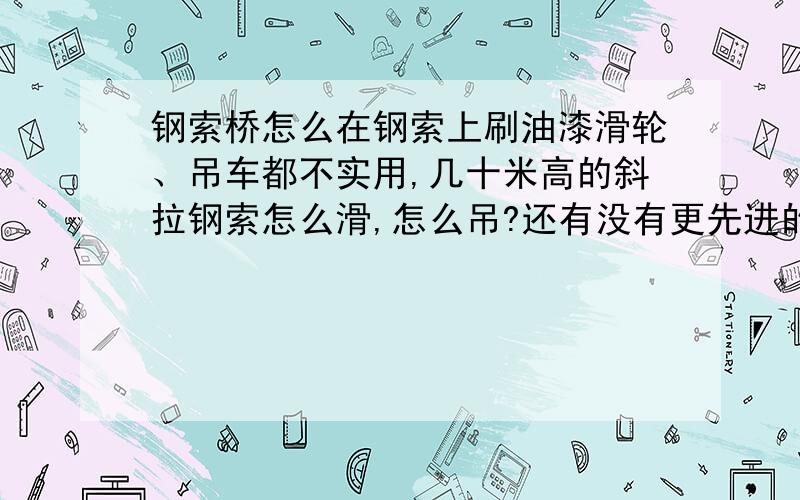 钢索桥怎么在钢索上刷油漆滑轮、吊车都不实用,几十米高的斜拉钢索怎么滑,怎么吊?还有没有更先进的技术?