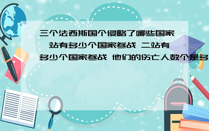 三个法西斯国个侵略了哪些国家一站有多少个国家参战 二站有多少个国家参战 他们的伤亡人数个是多少 经济损失了多少