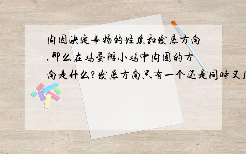 内因决定事物的性质和发展方向,那么在鸡蛋孵小鸡中内因的方向是什么?发展方向只有一个还是同时又几个?