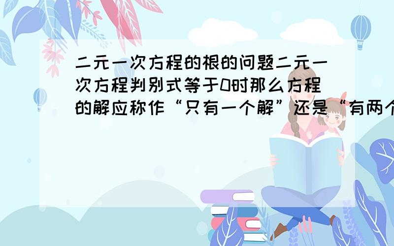 二元一次方程的根的问题二元一次方程判别式等于0时那么方程的解应称作“只有一个解”还是“有两个相等的解”?为什么?