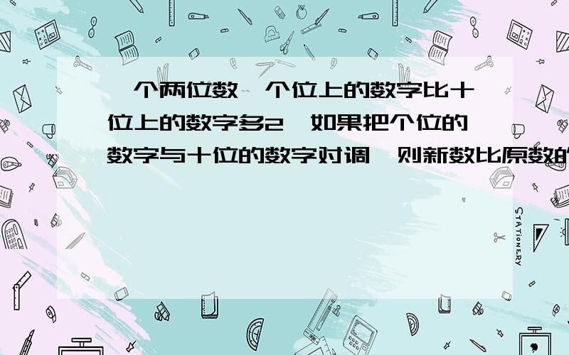 一个两位数,个位上的数字比十位上的数字多2,如果把个位的数字与十位的数字对调,则新数比原数的2倍少17,求原来的两位数.