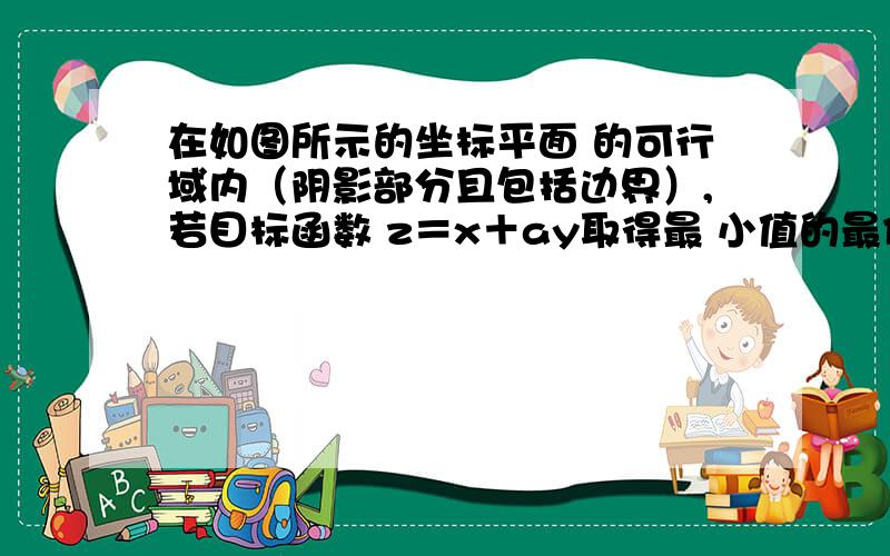 在如图所示的坐标平面 的可行域内（阴影部分且包括边界）,若目标函数 z＝x＋ay取得最 小值的最优解有无数