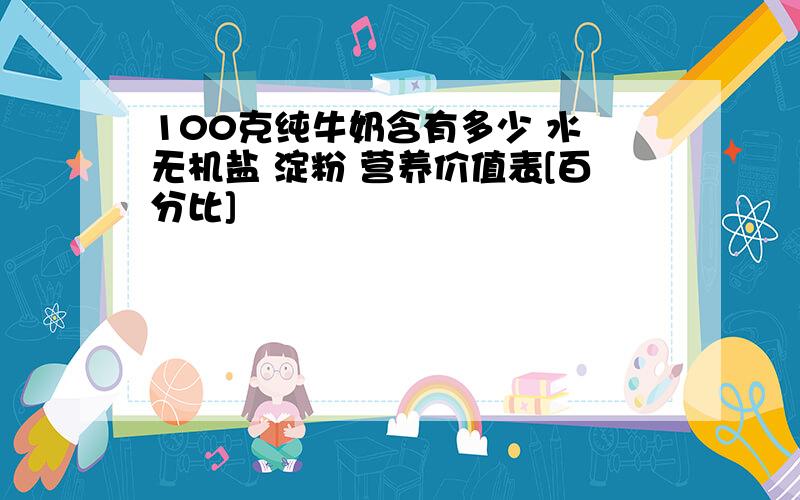 100克纯牛奶含有多少 水 无机盐 淀粉 营养价值表[百分比]