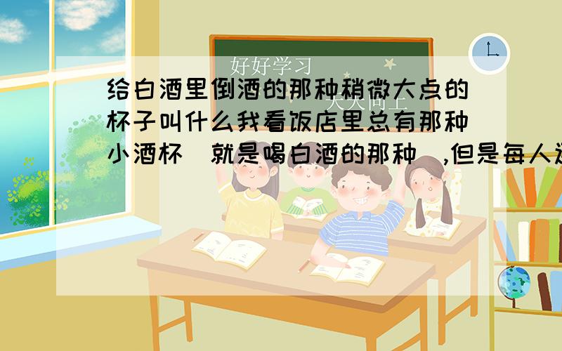 给白酒里倒酒的那种稍微大点的杯子叫什么我看饭店里总有那种小酒杯（就是喝白酒的那种）,但是每人还带一个稍微大点的杯子~杯子上边带个小嘴是用来倒酒的,就是把白酒倒在大点的杯子