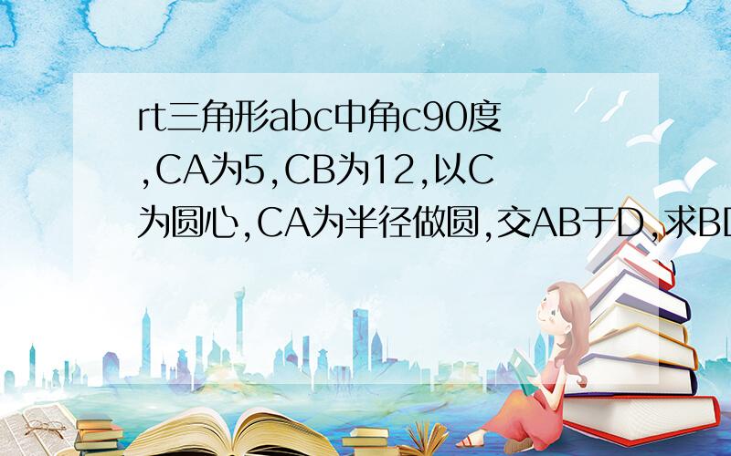 rt三角形abc中角c90度,CA为5,CB为12,以C为圆心,CA为半径做圆,交AB于D,求BD的长这题难倒我好几天了,如果打得快,成倍的加!