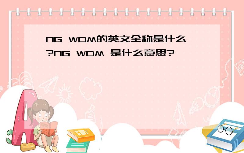 NG WDM的英文全称是什么?NG WDM 是什么意思?