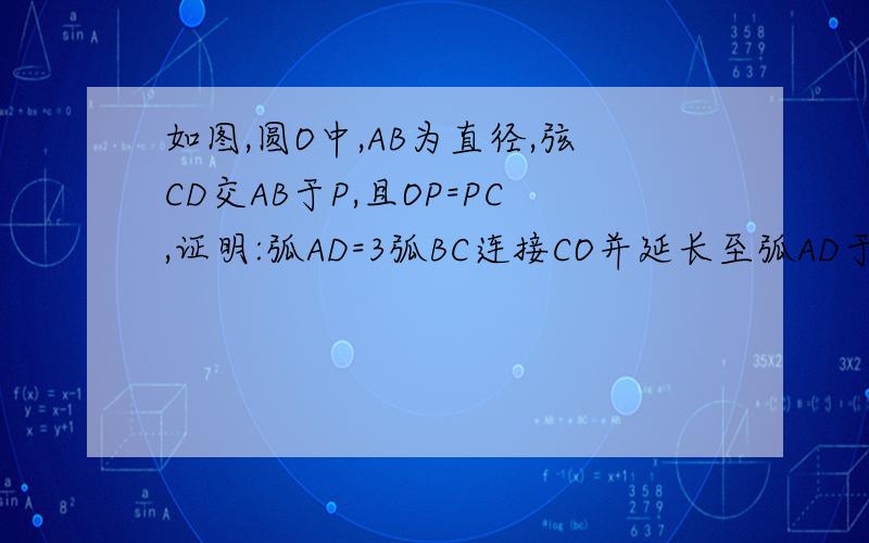 如图,圆O中,AB为直径,弦CD交AB于P,且OP=PC,证明:弧AD=3弧BC连接CO并延长至弧AD于E然后呢?急求!