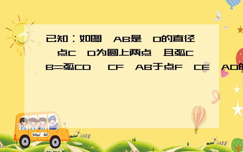 已知：如图,AB是⊙O的直径,点C、D为圆上两点,且弧CB=弧CD ,CF⊥AB于点F,CE⊥AD的延长线于点E（1）试说明：DE＝BF；（2）若∠DAB＝60°,AB＝6,求三角形acd的面积第一问我做出来了 但...