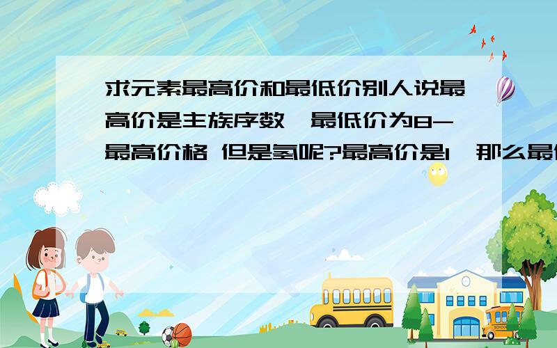 求元素最高价和最低价别人说最高价是主族序数,最低价为8-最高价格 但是氢呢?最高价是1,那么最低价是-7?这不可能啊?氧与氟 又是怎么回事啊?另外C的最低价是多少?