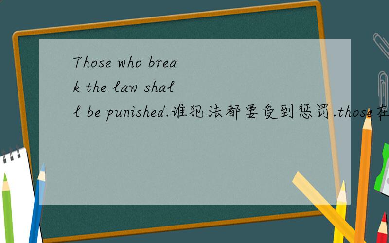 Those who break the law shall be punished.谁犯法都要受到惩罚.those在这里起什么作用啊?be punished是被动式吗?被惩罚的意思吗?those是主语的话who是什么语啊？我看见的一般句子都是有who没有those的啊