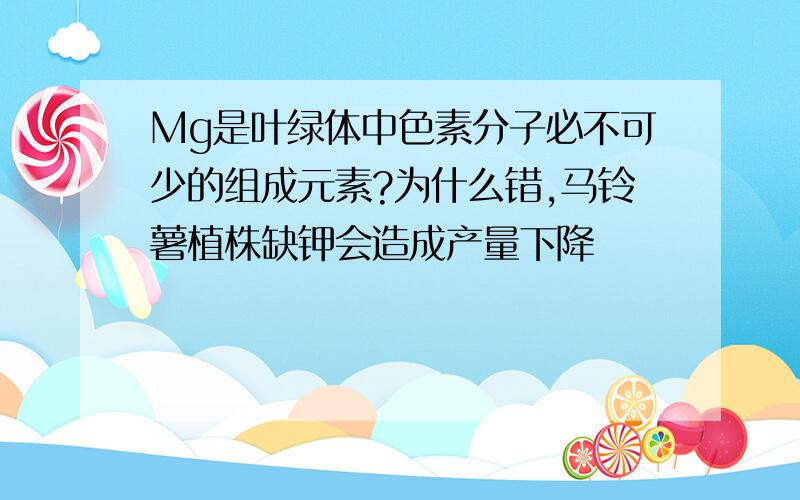 Mg是叶绿体中色素分子必不可少的组成元素?为什么错,马铃薯植株缺钾会造成产量下降