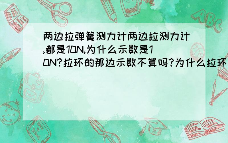 两边拉弹簧测力计两边拉测力计,都是10N,为什么示数是10N?拉环的那边示数不算吗?为什么拉环那边不算?但我觉得环那边也拉弹簧测力计的外壳,不有示数吗?