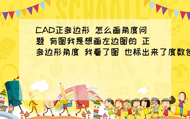 CAD正多边形 怎么画角度问题 有图我是想画左边图的 正多边形角度 我看了图 也标出来了度数但还是看不懂 顺便说下 哪个正多边形属于内接还是外接 如果是内接 为什么不靠着圆但和左图得