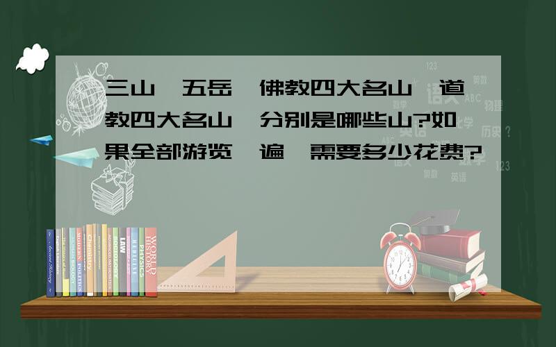 三山、五岳,佛教四大名山,道教四大名山,分别是哪些山?如果全部游览一遍,需要多少花费?